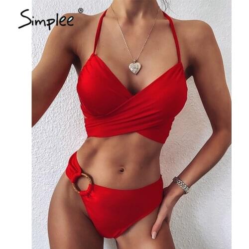Simplee Splice leopard print woman swimsuit 2020 new Ring red swimwear women bathing suit Sexy bikini Two piece swimming suit