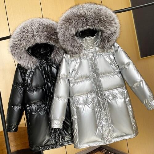 90% Duck Down Jacket Female Parkas Real Fox Fur Hooded Overcoat 2021 Winter Down Coat Women Gloosy Waterproof Loose Casual