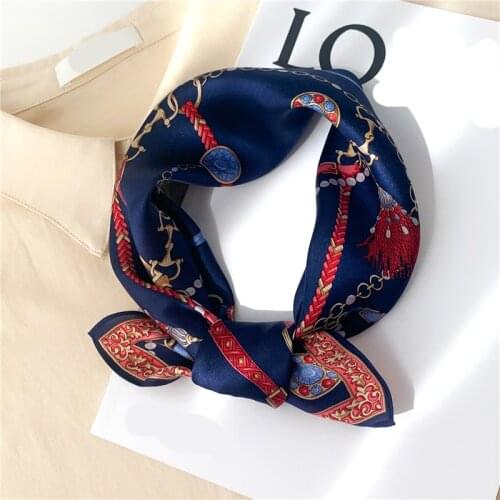 Square 100% Silk Scarf Chain Print Women Bandana Small Foulard Female Neck Scarves Hair Band High Quality Kerchief Tie New 2021