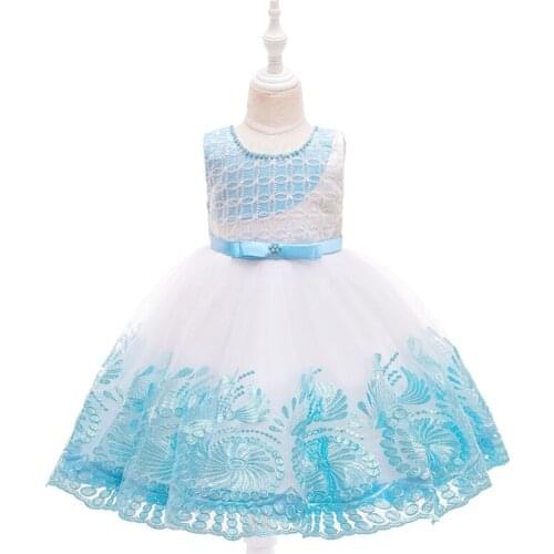 Summer Dress 2021 Kids Clothes Girls Lace Flower Girl Dresses Round Neck Beaded Toddler Girl Clothes Bow Children Dresses