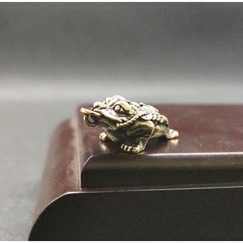 Antique Solid Brass Golden Toad Miniature Figurines Retro Copper Animal Tea Pet Desktop Ornament Decor Crafts Keychain Pendants