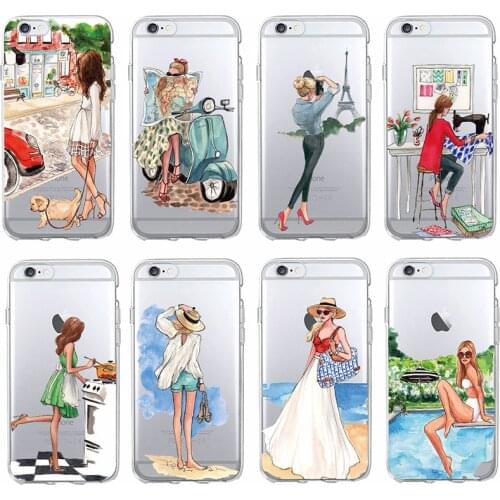 Fashion Classy Paris Girl Summer Legs Travel Relax Beach Macaroon Soft Clear Phone Case For iPhone 12 Mini 7 7Plus 6 6S XS Max