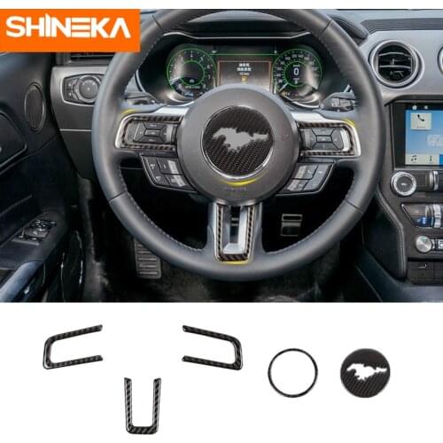SHINEKA Interior Mouldings For Ford Mustang Carbon Fiber Steering Wheel Stickers For Ford Mustang 2015-2019 Styling Accessories