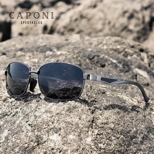 CAPONI Aluminum Frame Sun Glasses For Men Polarized Photochromic High Quality Square Sunglasses Eyewear For Driving UV400 BS7755