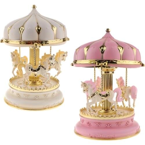 Carousel Music Box 7 Color Change LED Light Luminous Rotating Horse Music Box for Wedding Centerpiece Kid Girl Birthday Gift