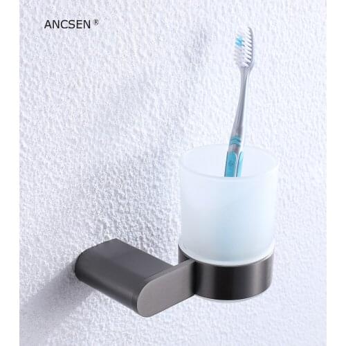 Stainless Steel Bathroom Toothbrush Tooth Cup Holder Cup Wall Mounted Single Cup Rack With Glass Cup Toothbrush Cup Bathroom kit