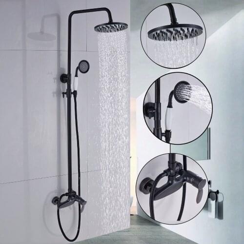 Wall Mount Bathroom Shower Faucet Handheld Wand Shower Sprayer Mixer Tap Set 8" Rain Shower head Single Handle Bath Shower KD389