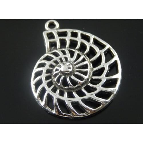 Julie Wang 5PCS Hollow Sea Conch Charms Antique Silver Color Alloy Pendant Necklace Jewelry Making Handmade Hanging Accessory