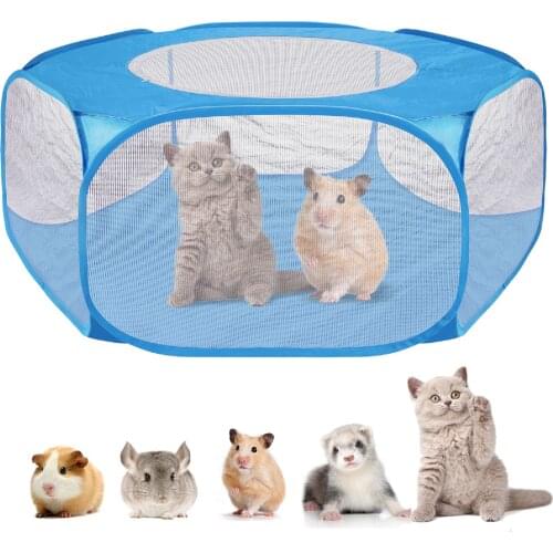 Pet Playpen Portable Small Animal Fence Cage Tent with Zippered Cover, for Hamster Chinchillas Guinea-Pigs