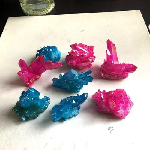 Natural electroplating rainbow rose blue crystal cluster crystal column degaussing crystal stone ornaments