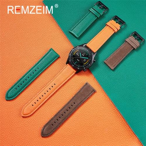 REMZEIM Watchband Soft Calf Genuine Leather Watch Strap 20mm 22mm Watch Band For Samsung Watch 46mm Accessories Wristband