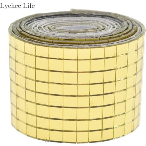 Lychee Life Self-Adhesive Glass Craft Gold Color Mini Square Mirrors Mosaic Tiles For DIY Crafts Home Decoration Materials