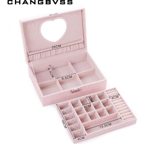 Romantic Style Removable Jewelry Box With Heart Mirror PU Leather Jewelry Organizer For Necklace Watch Big Jewelry Storage Box