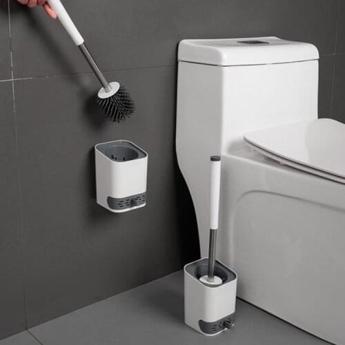 Silicone Toilet Brush Wall-Mounted For WC Accessories Drainable Cleaning Tools Toilet Brush Home Bathroom Accessories Sets