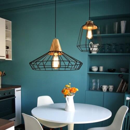 ONE Head Modern Black/White e27 Lamp Creative Wooden+Iron Chandelier Simple Modern Bar Lamps Lights Restaurant Lighting