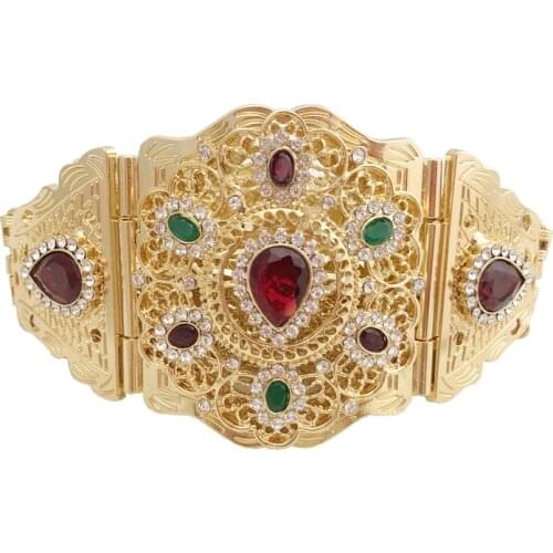 Traditional Moroccan Bridal Rhinestone Belts Adjustable Metal Waist Belts for Women Arabica Wedding Belts Luxery Golden Belts