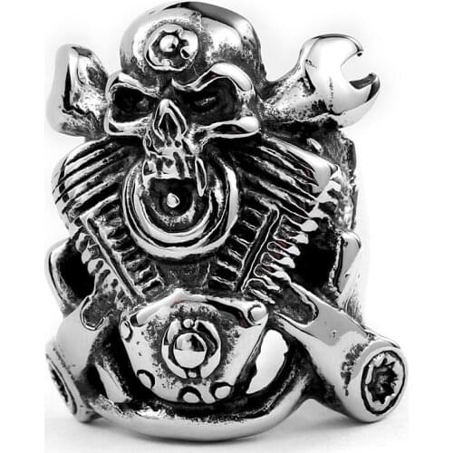 Vintged Motorcycle Skull Biker ring 316L Hot Sell Stainless Steel Cool Punk Ring Unique Jewelry for man