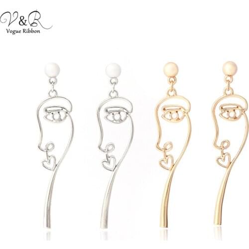 Vogue Ribbon New Arrival Rhodium Figure Face Drop Dangle Earring for Women Original Design Jewelry Face Earrings