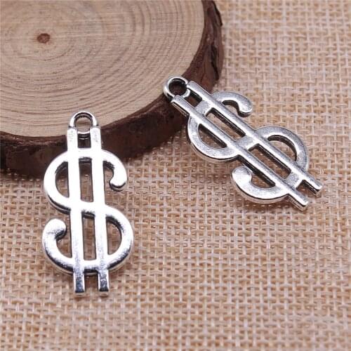 WYSIWYG 5pcs 33x16mm Antique Silver Color Dollar Sign Charms Pendant For Jewelry Making DIY Jewelry Findings