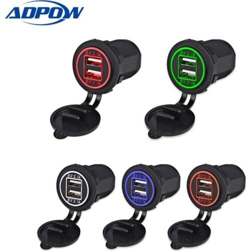 12-24V USB Charger for Motorcycle Auto Truck ATV Boat LED 4.2A Dual USB Car Charger Power Adapter Outlet Power 12v Car Socket