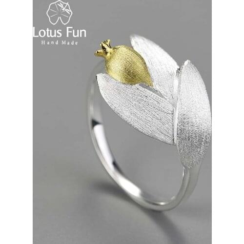 Lotus Fun Pomegranate Fruits Leaves Branch Adjustable Rings for Women 925 Sterling Silver 2021 Trend Fashion Jewelry Female Gift