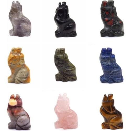 1.5" Wolf Statue Natural Stone Carved Figures Collection Room Ornament Healing Crystal Reiki Animal Figurine Gemstone Home Decor