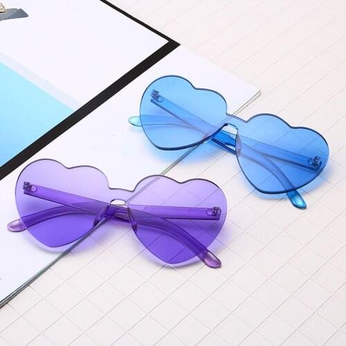 1pc Valentines Heart Shaped Rimless Sunglasses,Transparent Frameless Candy Color Tinted Sun Glasses Eyewear for Party Cosplay