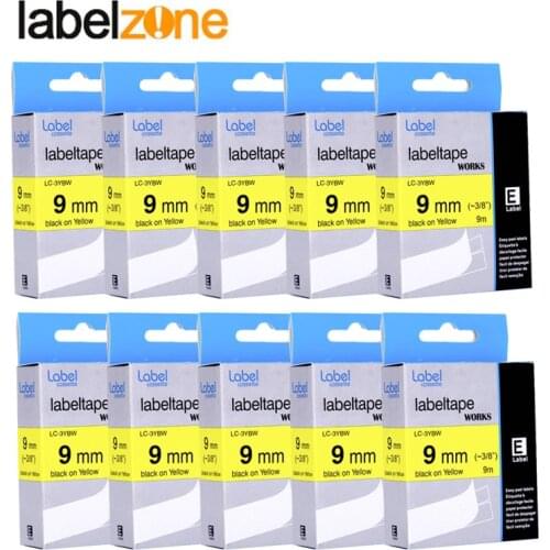 10Pack Black on yellow 9mm lc-3ybw/sc9yw label tapes compatible for Epson lable printer typewriter tape ribbon organizer LC3YBW