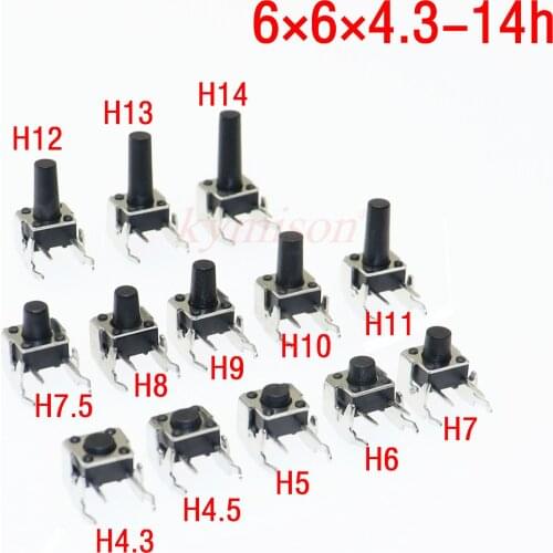 100pcs 6x6mm Panel PCB Momentary Tactile Tact Mini Switch 6*6*4.3/5/6/7/89/10/12mm Right Angle With stent 6x6x4.3mm 5mm 6mm 7mm
