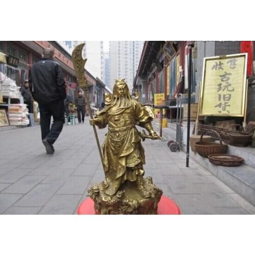 150401 S0006 15"Chinese Brass craftwork famous Nine Dragon Gong Yu Guan Gong warrior statuary
