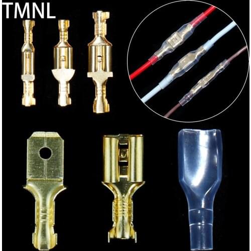 2.8/4.8/6.3mm Male/Female Spade Crimp Terminals Electrical Sleeve Wrap Connector wire wound plug Brass Spade Lug Cable Fork