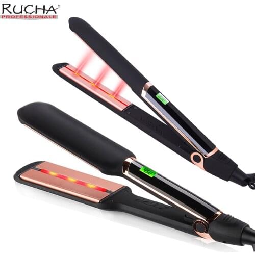 2pcs Infrared Hair Straightener Ceramic Plate LCD Display For Hair Care Straightening Curly Iron Hair Styling Tools Set