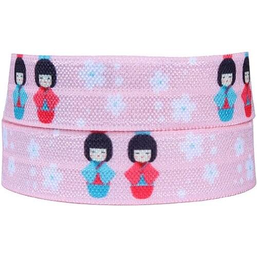 50 yards/lot) New arrival white sakura flower and Japanese flower printed fold over elastic for baby headbands