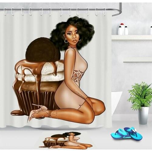 Afro Lady African American Black Women Girls Art Shower Curtains Home Bathtubs Bathroom Decoration Curtain Screen Non-slip Mat
