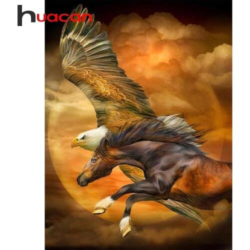Huacan 5D Diamond Painting With Square Rhinestones Eagle Horse Diamond Mosaic Embroidery Animals Needlework Home Decoration