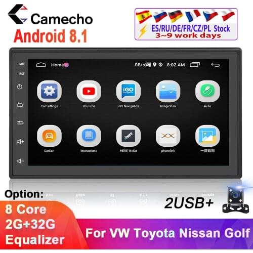 Camecho 2 Din Android Car Radio GPS Car Multimedia Player For VW Ford Focus mk2 bmw e90 audi a3 Kia Golf Peugeot 2 din Stereo
