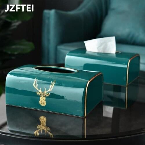 Car Tissue Box Of Gold Ceramic Fabric Modern Decoration Porcelain Cloth Boxes Table Meal Napkin Paper Organizer Box Towel