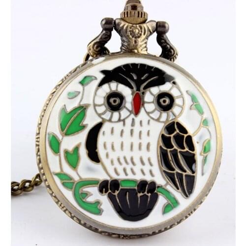 2020 Bronze Vintage 4 Colors Lovely Night Owl Quartz Pocket Watch Necklace Pendant Chain Children Men Women Gift