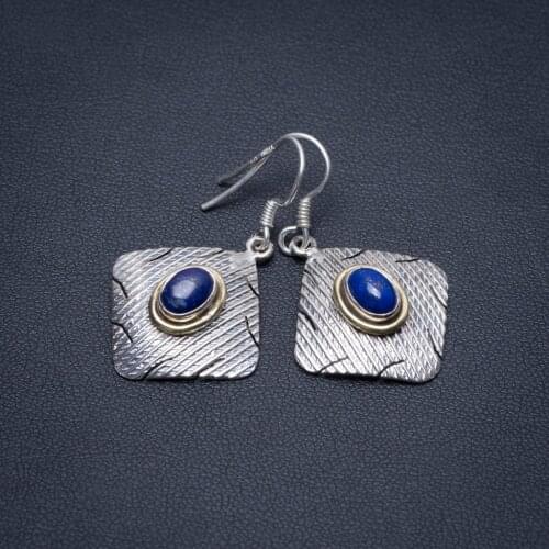 Natural Two Tones Lapis Lazuli Punk Style 925 Sterling Silver Earrings 1 1/2" S1470