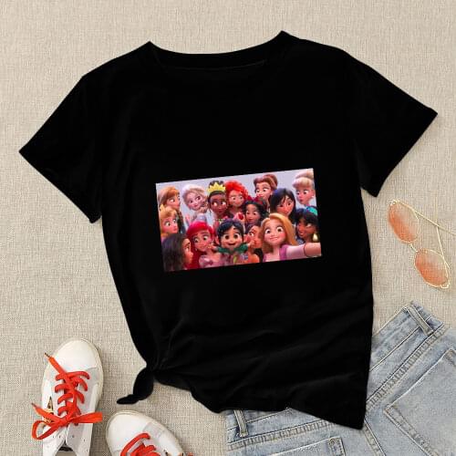 Pocahontas Disney Princess Tshirts Pokantas Graphic Tee Women Shirt Short Sleeve Cartoon Family Look Oversize Hipster Black Top
