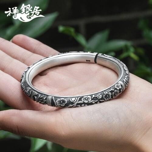 Years 】 made-to-order anaglyph silver fine silver bracelet in silver s999 peony plum blossom lotus chrysanthemum