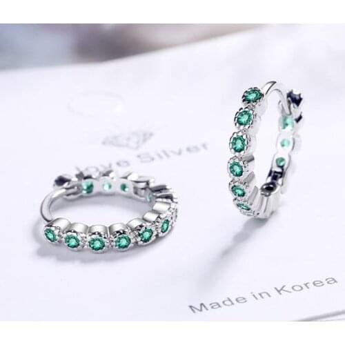 Hot Sale Simple 925 Sterling Silver Korean Emerald Small Hoop Earrings Temperament Exquisite Hot Semale Sexy Jewelry Gift