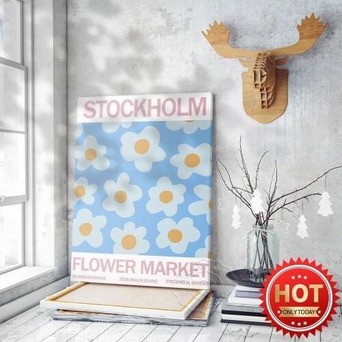 Irene Lara Design Stockholm Flower Market Art Poster, Nordic Style Flowers Illustration Prints, Modern Home Decor Wall Picture