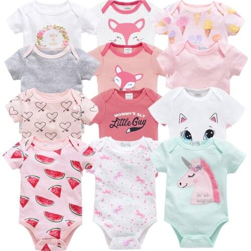 Kavkas 5Pcs Newborn Baby Girl Jumpsuits Infant Boy Romper Cute Cartoon Outfits Clothes 100% Cotton Short Sleeve Jumpsuits Set
