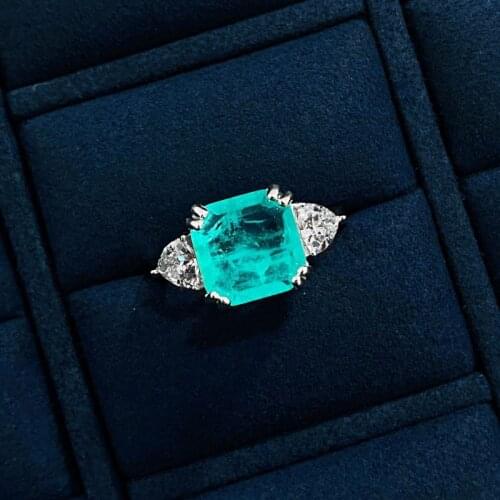 100% 925 Sterling Silver 10*10mm Paraiba Tourmaline Rings For Women Sparkling High Carbon Diamond Party Fine Jewelry Gifts