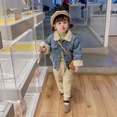 Baby Girls Jackets Korean Fashion Thicken Lambswool Denim Jacket Toddler Kids Clothing 2 3 4 5 6 Y Child Outerwear New Arrival