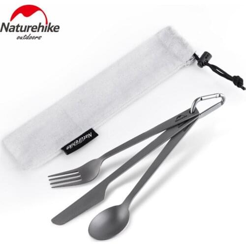 Naturehike Titanium Tableware Set Spoon Knife Fork Camping Hiking Portable Ultralight 3 In 1 Set