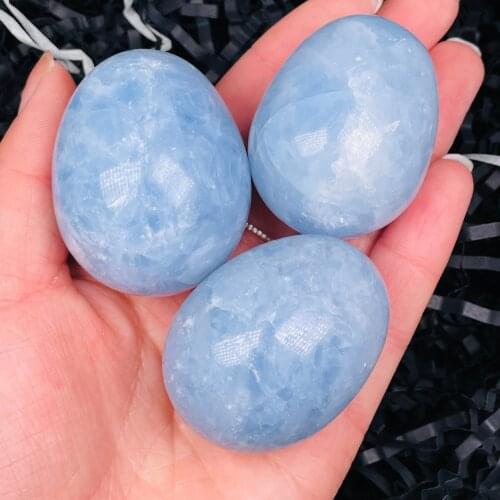 Natural Celestite Gemstone Crystal Reiki Healing Massage Egg Home Decor Collection