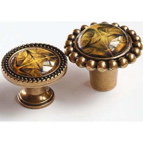 European retro style crystal drawer cupboard knob pull yellow bronze kitchen cabinet win cabinet door handle knobs