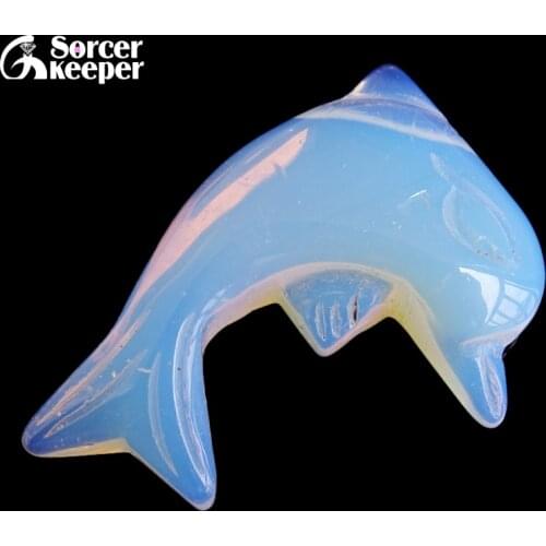 Hand-carved White Opal Stone Dolphin Amulet Pendant Crystal Fish Beads Necklace Fish for Jewelry Making 1 PCS